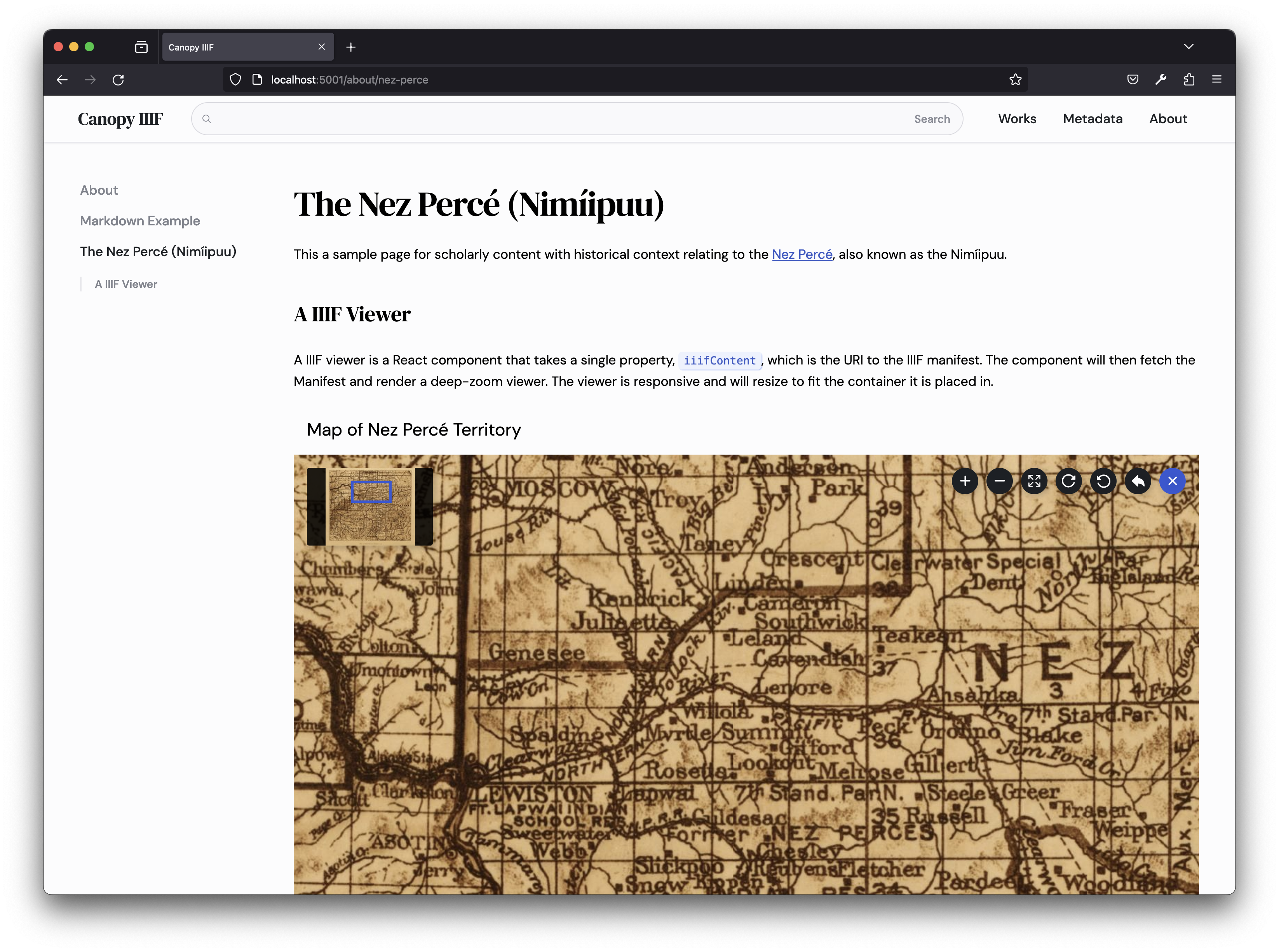 canopy content page iiif viewer