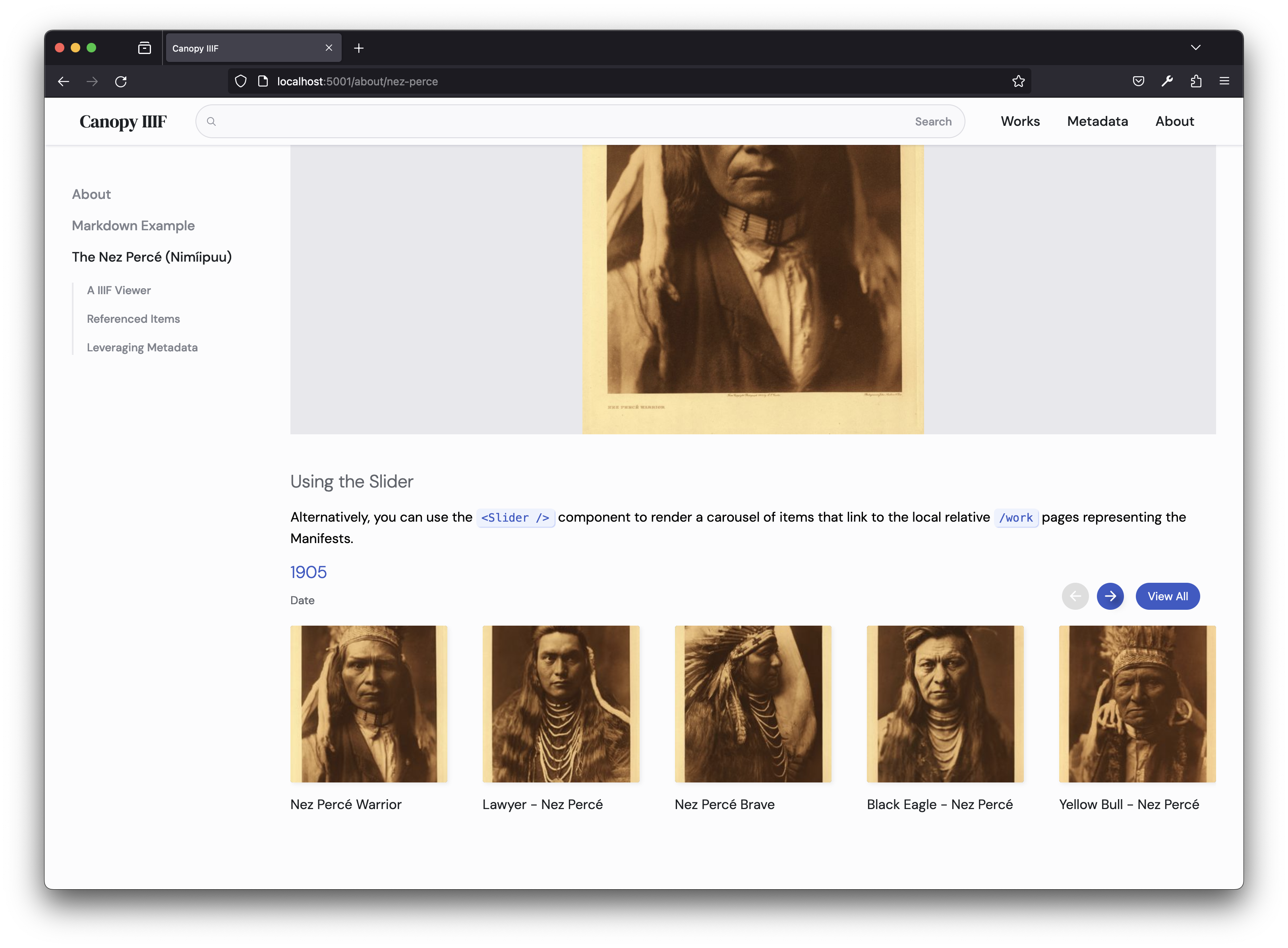 canopy content page iiif slider for metadata collection