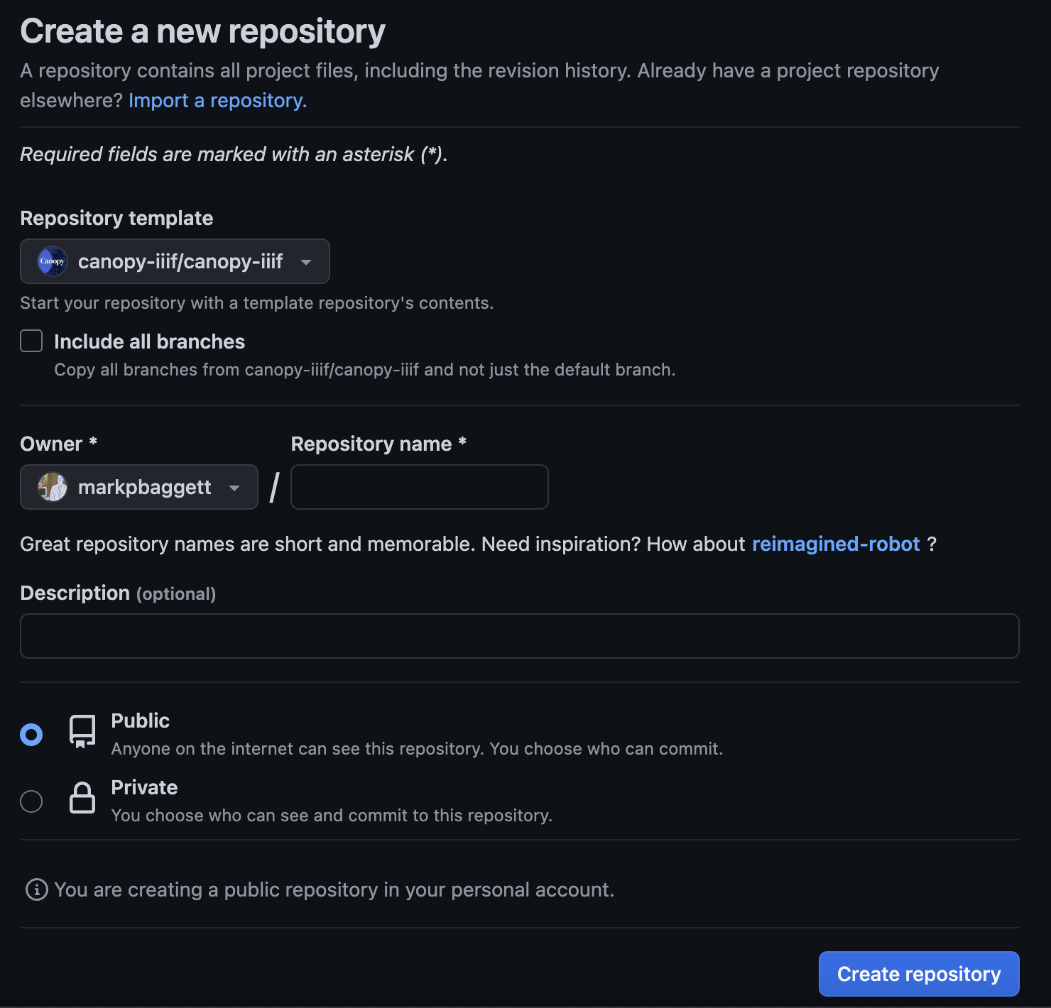 create new repository from use template