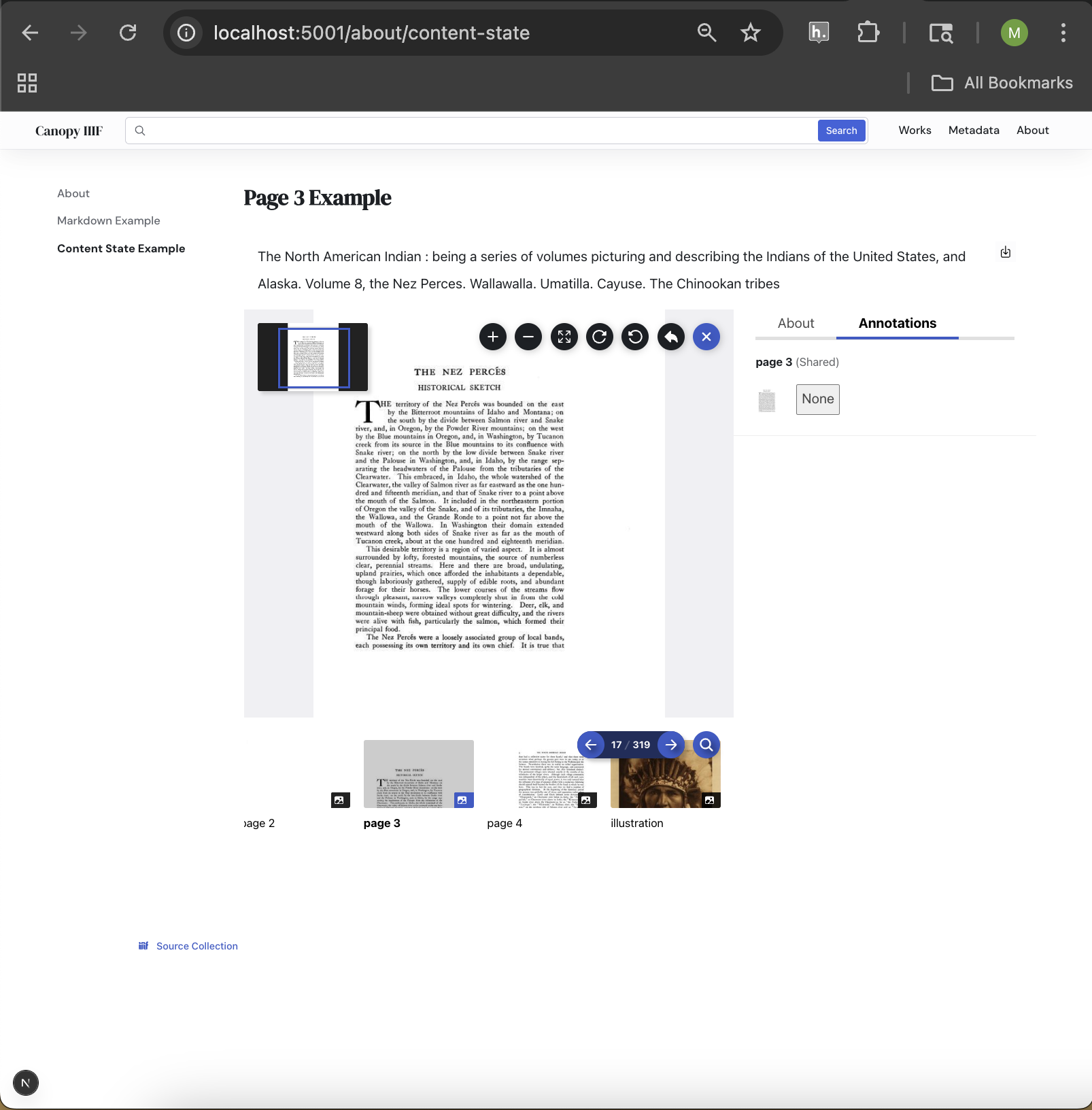Screenshot of Content State Example in Viewer