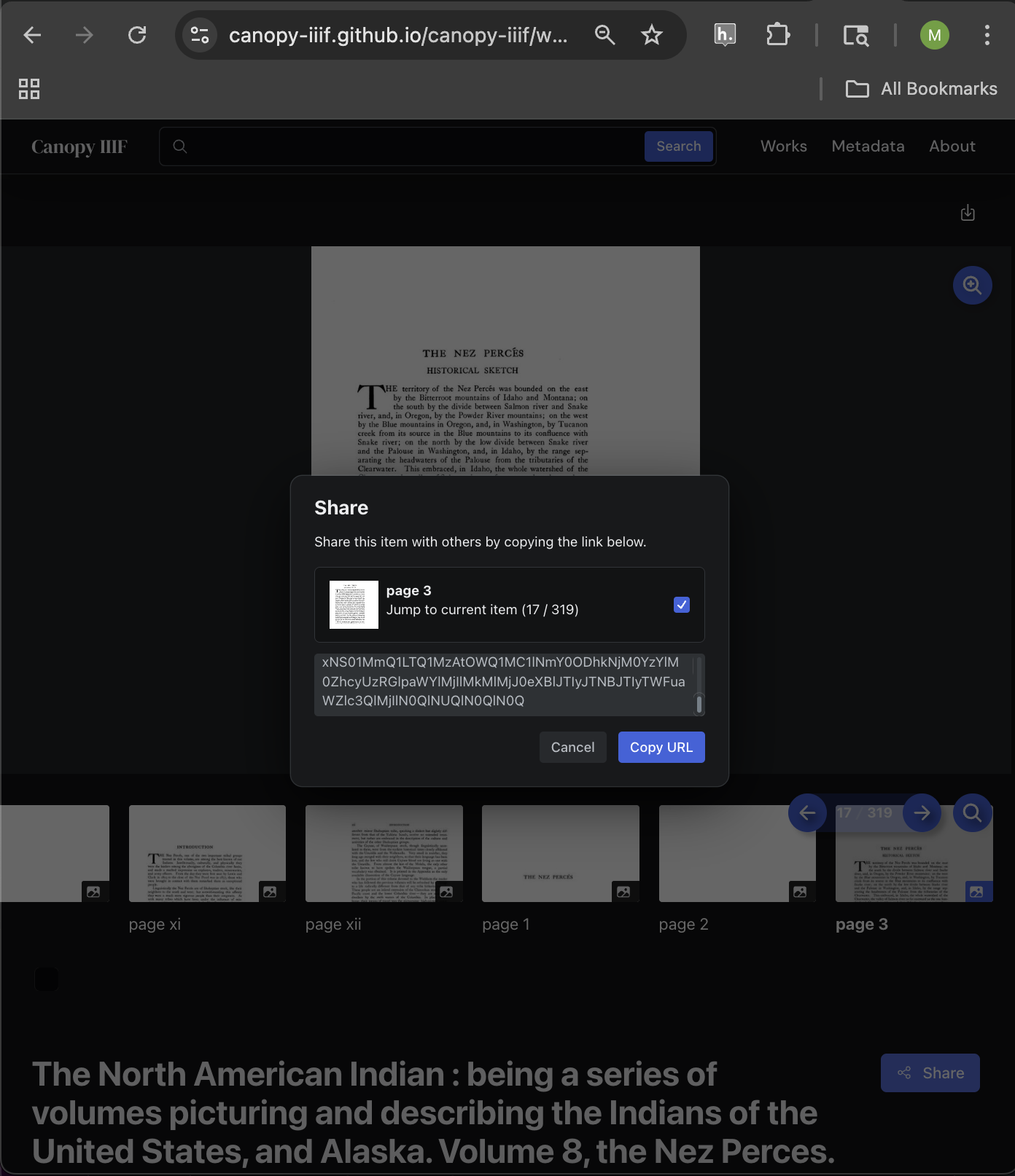 An Image of the Share Component in Use in Canopy
